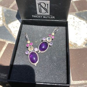 Amethyst and mixed stone 925 silver drop earrings